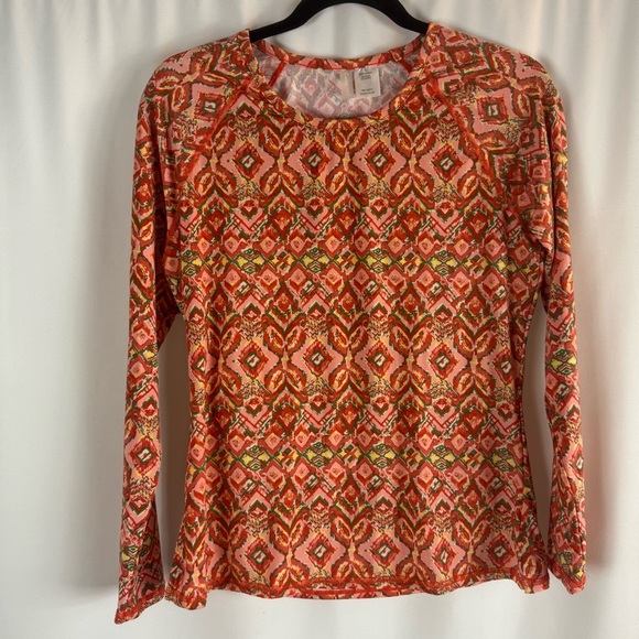 Garnet Hill  Crewneck Sun Shirt Vibrant Geometric Print swim Top Size: M - Picture 4 of 13